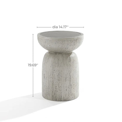 Rustic off White and Gray round Tall Mgo Side Table, Indoors and Outdoors