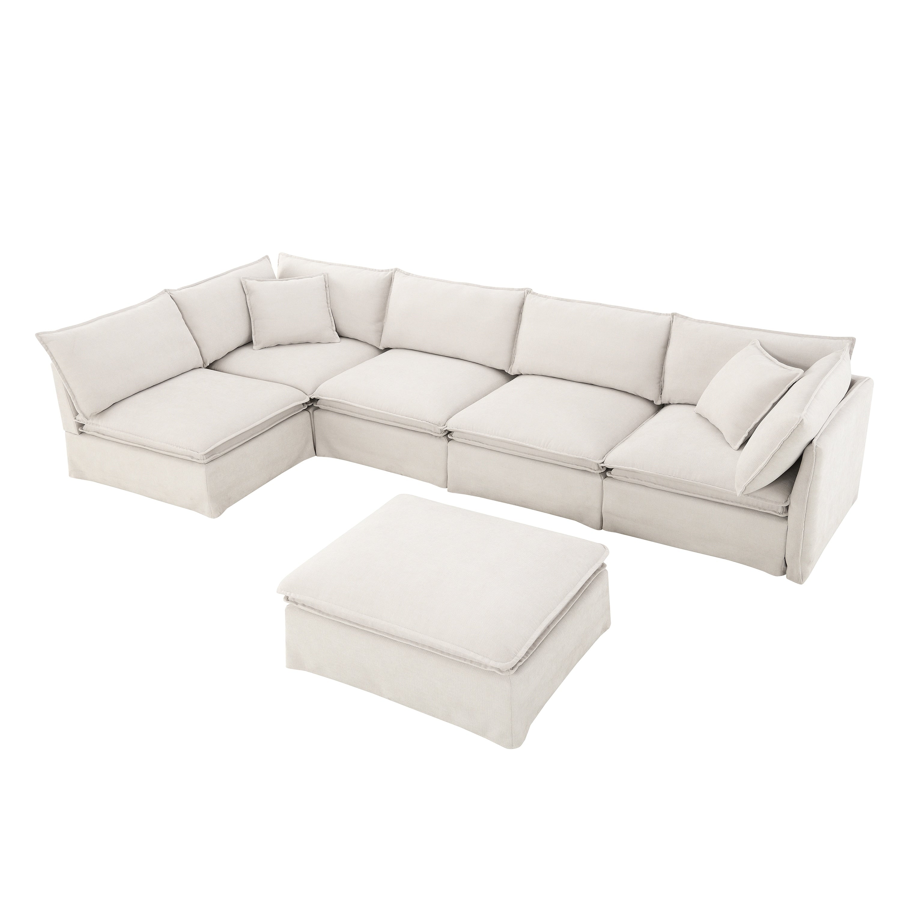 6-Seater Oversized Chenille Couch with Movable Ottoman
