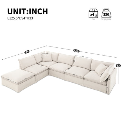6-Seater Oversized Chenille Couch with Movable Ottoman