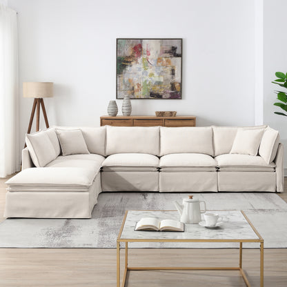 6-Seater Oversized Chenille Couch with Movable Ottoman