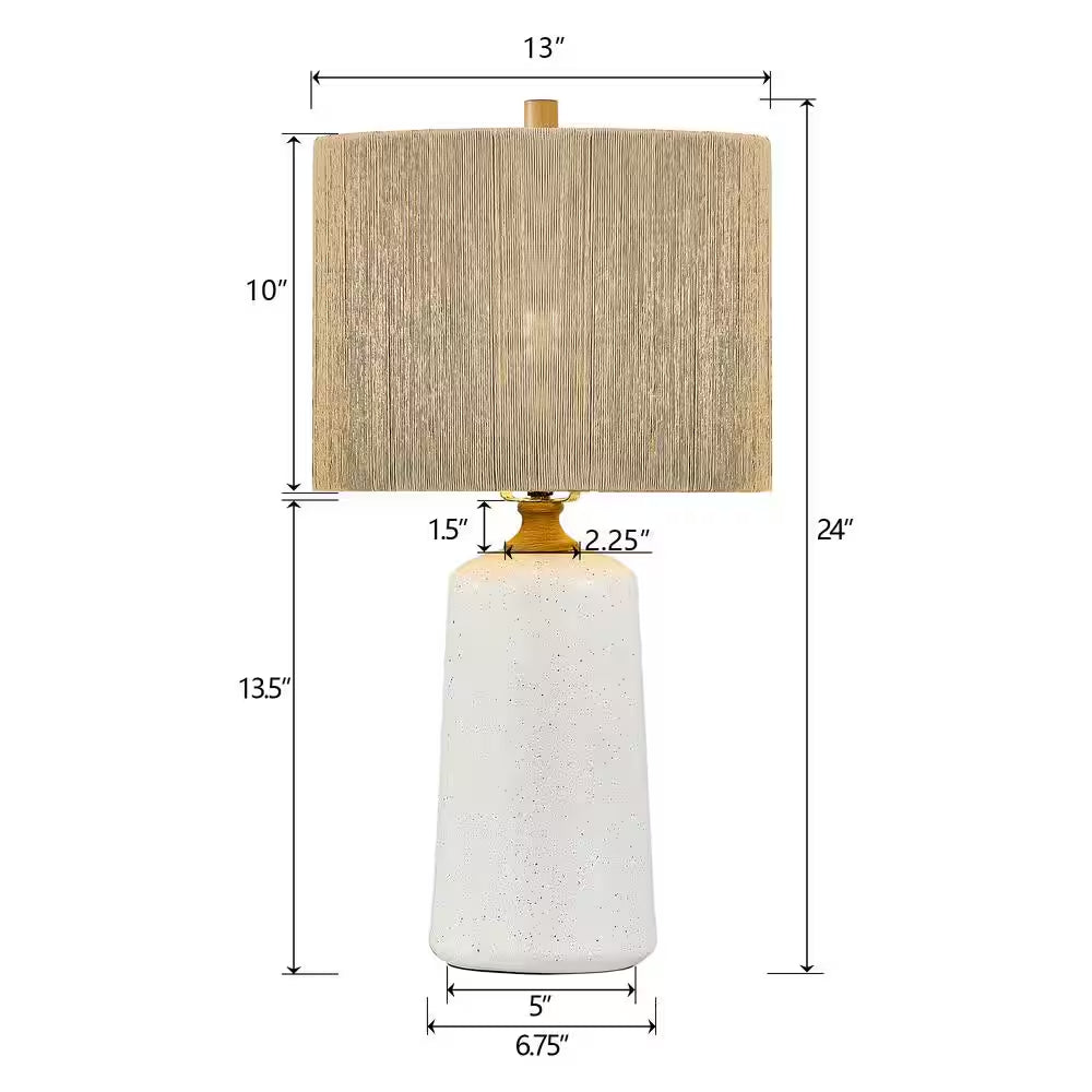 24 In. White Vintage Dimmable Ceramic Bedroom Living Room Bedside Desk Nightstand Table Lamps (Set of 2)