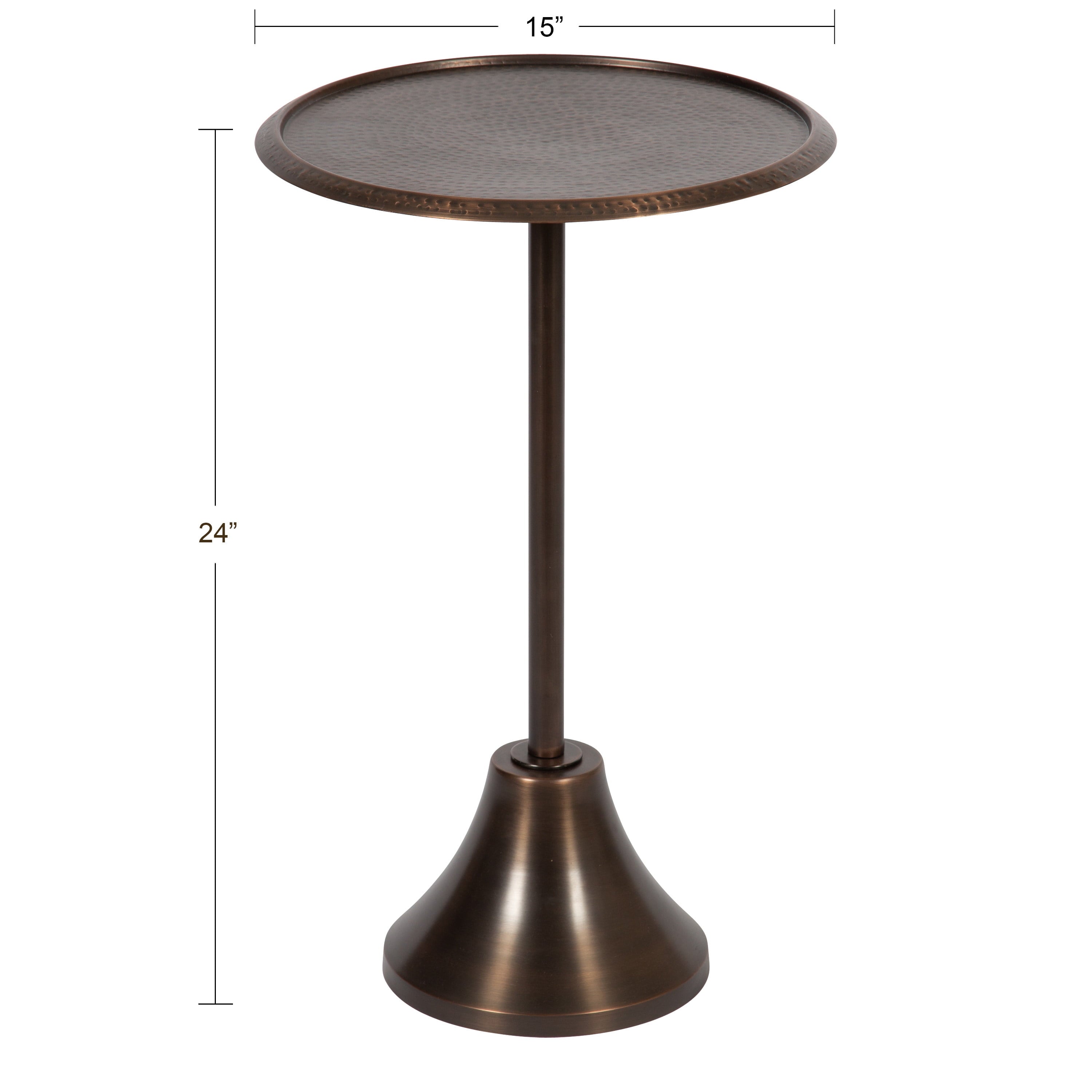 Modern Bronze Pedestal Side Table - 24" Hammered Metal End Table