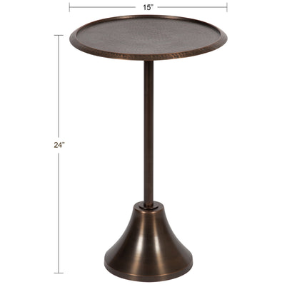 Modern Bronze Pedestal Side Table - 24" Hammered Metal End Table
