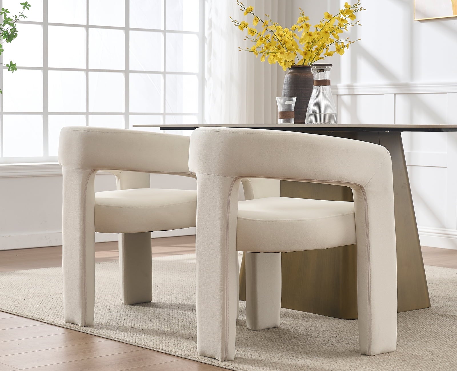 Modern Velvet Upholstered Side Armchair for Living Room, Ivory