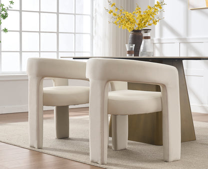 Modern Velvet Upholstered Side Armchair for Living Room, Ivory