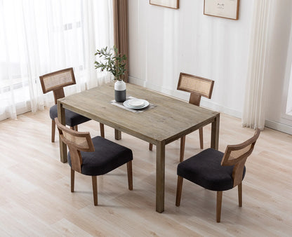 Modern Rattan Backrest Dining Chairs Set of 2, Mid-Century Farmhouse Linen Upholstered Kitchen Chairs Solid Wood Side Chairs for Kitchen Dining Room Living Room, Charcoal