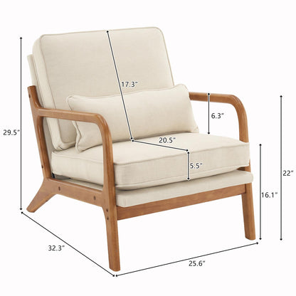 Modern Linen Accent Chair – Beige Reading Chair with Solid Wood Frame