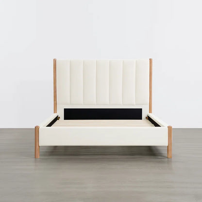 Rezana Solid Wood Boucle Upholstered Headboard Bed Frame