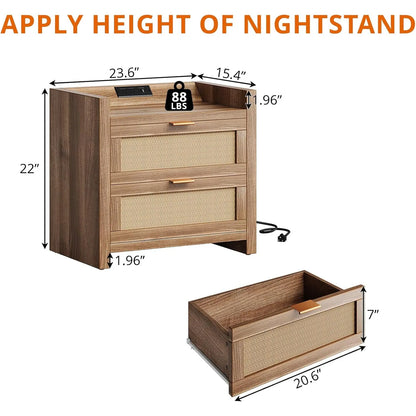 2Pcs Nightstands with Charging Station, Bedside End Tables Bedroom
