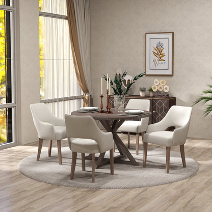 Modern Dining Chair Set of 2, Linen Upholstered Armchair Accent Side Chair with Open Back and Wooden Legs, Kitchen Chairs for Dining Room Living Room Kitchen Bedroom, Cream