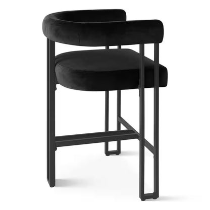 Black Metal Frame Counter Height Velvet Bar Stool Single