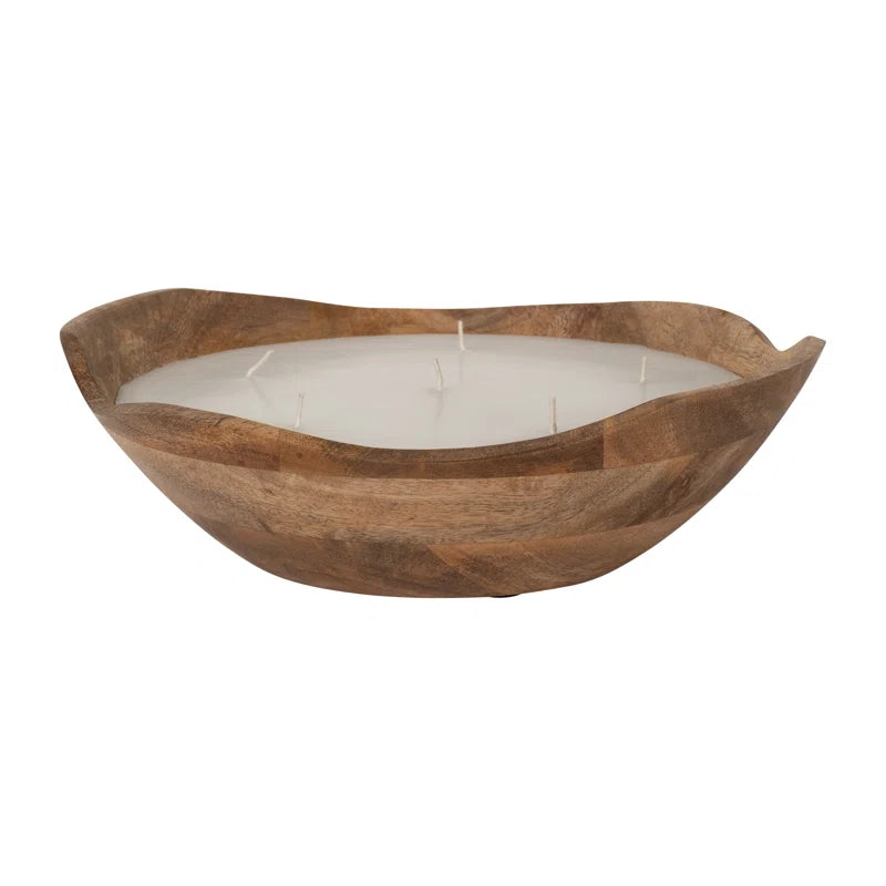 Jeimi Vanilla Wood Bowl Candle, Natural, Wood