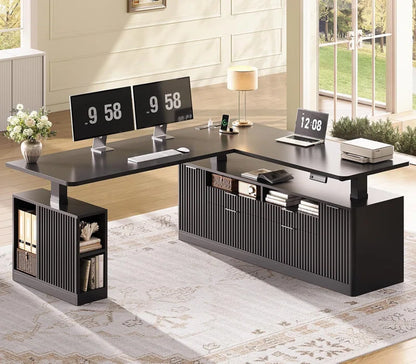 L Shaped Electric Standing Desk, 69" X 55"Height Adjustable Office Executive Desk