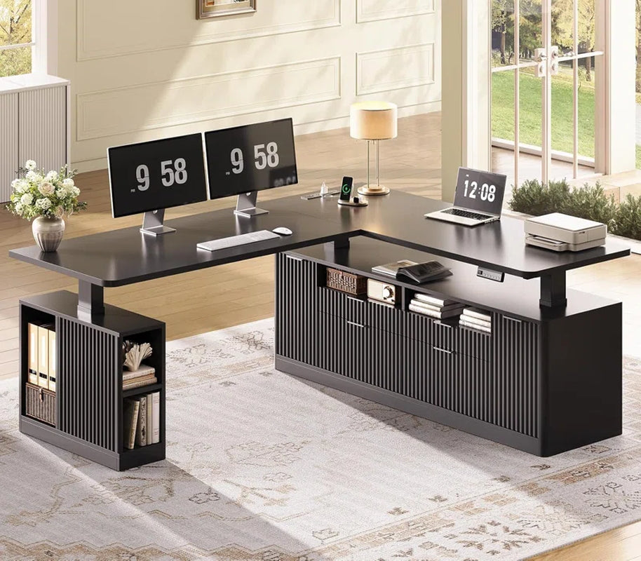 L Shaped Electric Standing Desk, 69" X 55"Height Adjustable Office Executive Desk