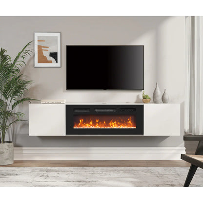 Modern Floating TV Stand with Electric Fireplace for Tvs up to 80"