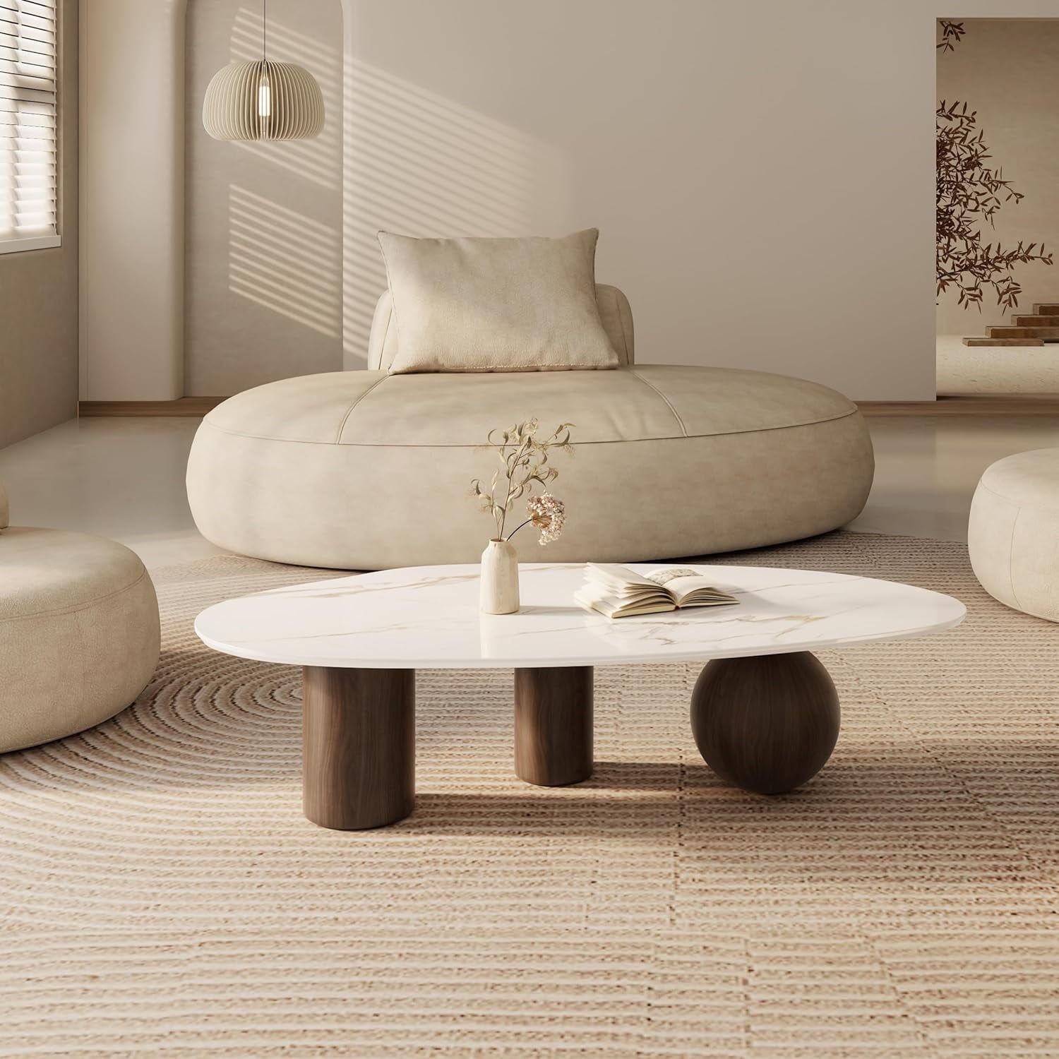 Oval Coffee Table for Living Room, Modern Coffee Table with Sintered Stone Top 54.33" 