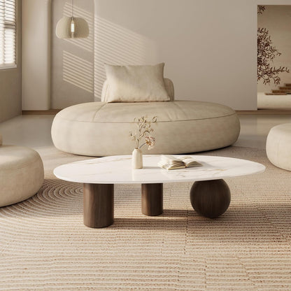 Oval Coffee Table for Living Room, Modern Coffee Table with Sintered Stone Top 54.33" 