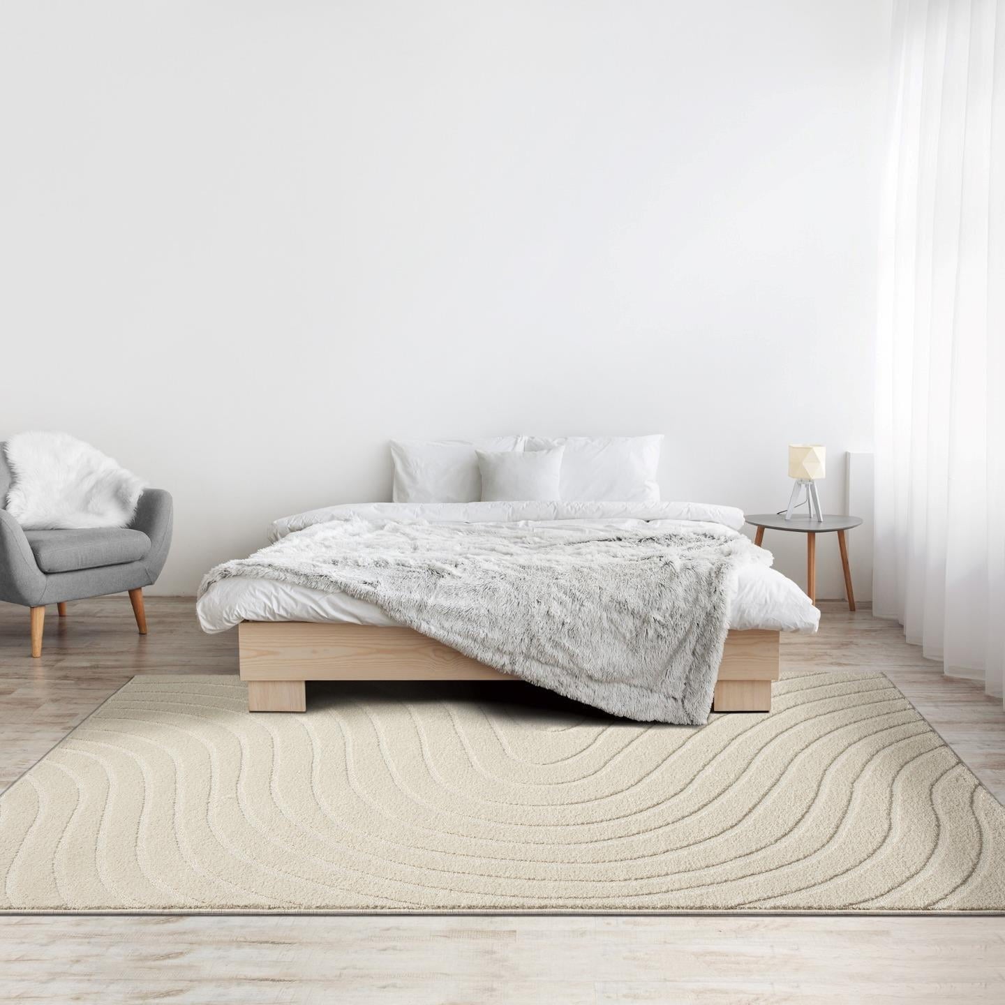 Modern Geometric Wave Cream 8X10 Area Rug, Stain Resistant Carpet