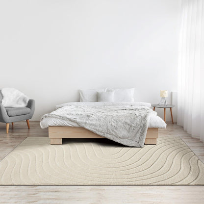 Modern Geometric Wave Cream 8X10 Area Rug, Stain Resistant Carpet
