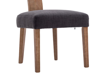 Modern Rattan Backrest Dining Chairs Set of 2, Mid-Century Farmhouse Linen Upholstered Kitchen Chairs Solid Wood Side Chairs for Kitchen Dining Room Living Room, Charcoal