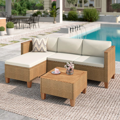 3-Piece Patio Furniture Conversation Set, Weather-Resistant Wicker Outdoor Sectional Sofa Set with Table & Cushions, Small Balcony & Porch Friendly