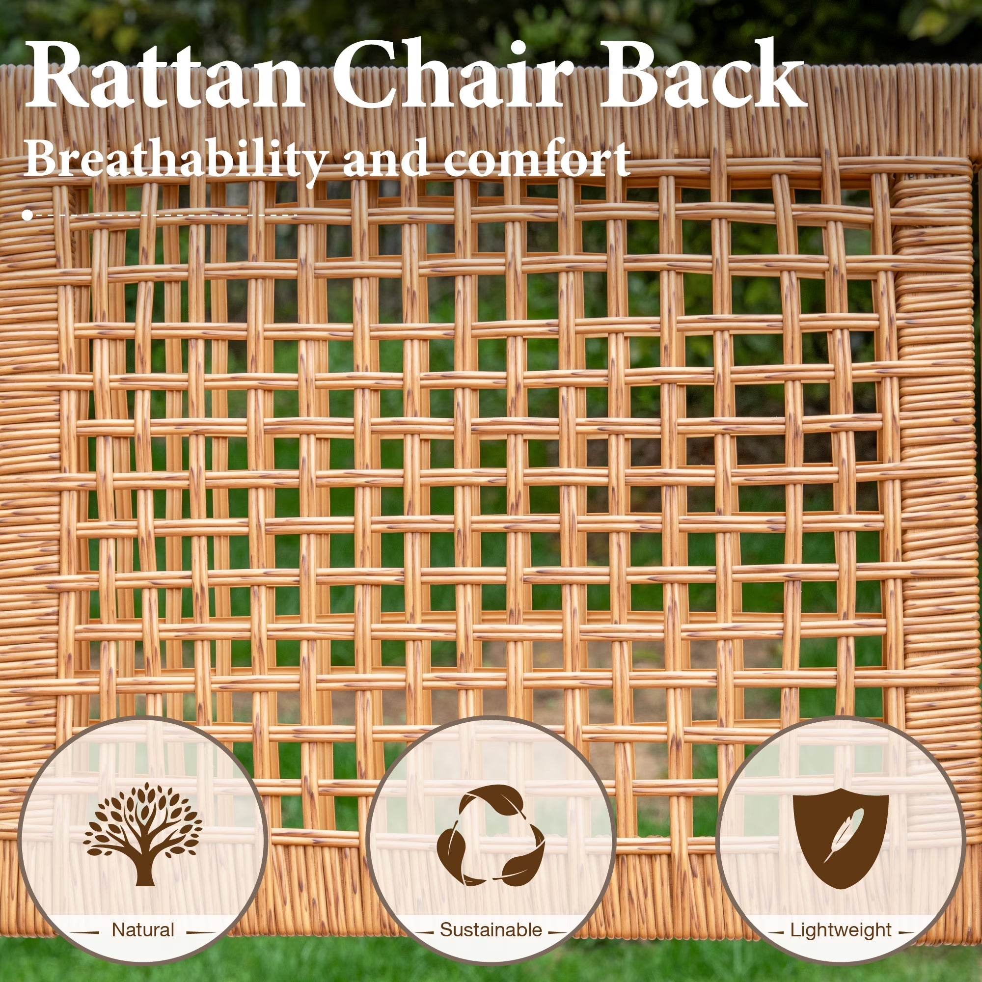 2-Piece Acacia Wood Patio Dining Chairs (Weight Capacity 350 Lbs) with Rattan Seat & Back, Natural Wood Outdoor Chairs