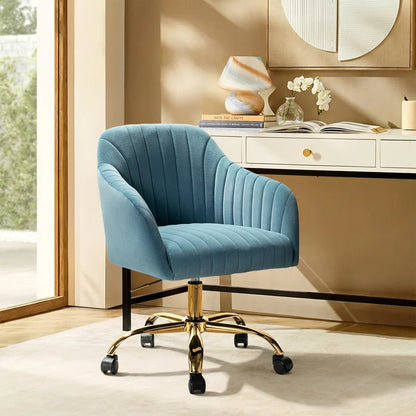 Adan Modern Velvet Task Chair with Wood Frame and Back