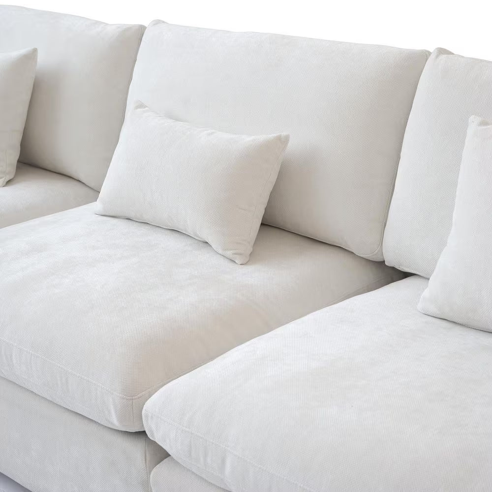 Hommeco 155" Modular 6-Piece Slope Arm Linen Sectional Sofa with Ottoman - Beige