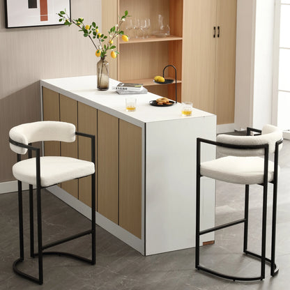 Fabio 30" Upholstered Bar Height Bar Stools with Metal Frame, White/Fur(Set of 4)