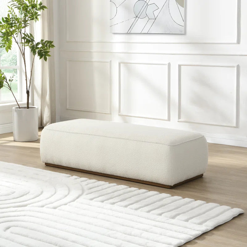 Mayson Grainy Fabric Upholstered Bench with Wooden Base