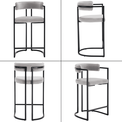 Fabio 26" Upholstered Bar Height Bar Stools with Metal Frame, Grey/Fur(Set of 4)