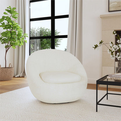 White Sherpa Swivel Barrel Chair - Round Oversized Comfy Armchair