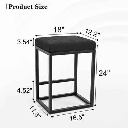 Hommeco Black 24" Backless Bar Stools - PU Leather & Metal Square Design with Footrest (Set of 2)