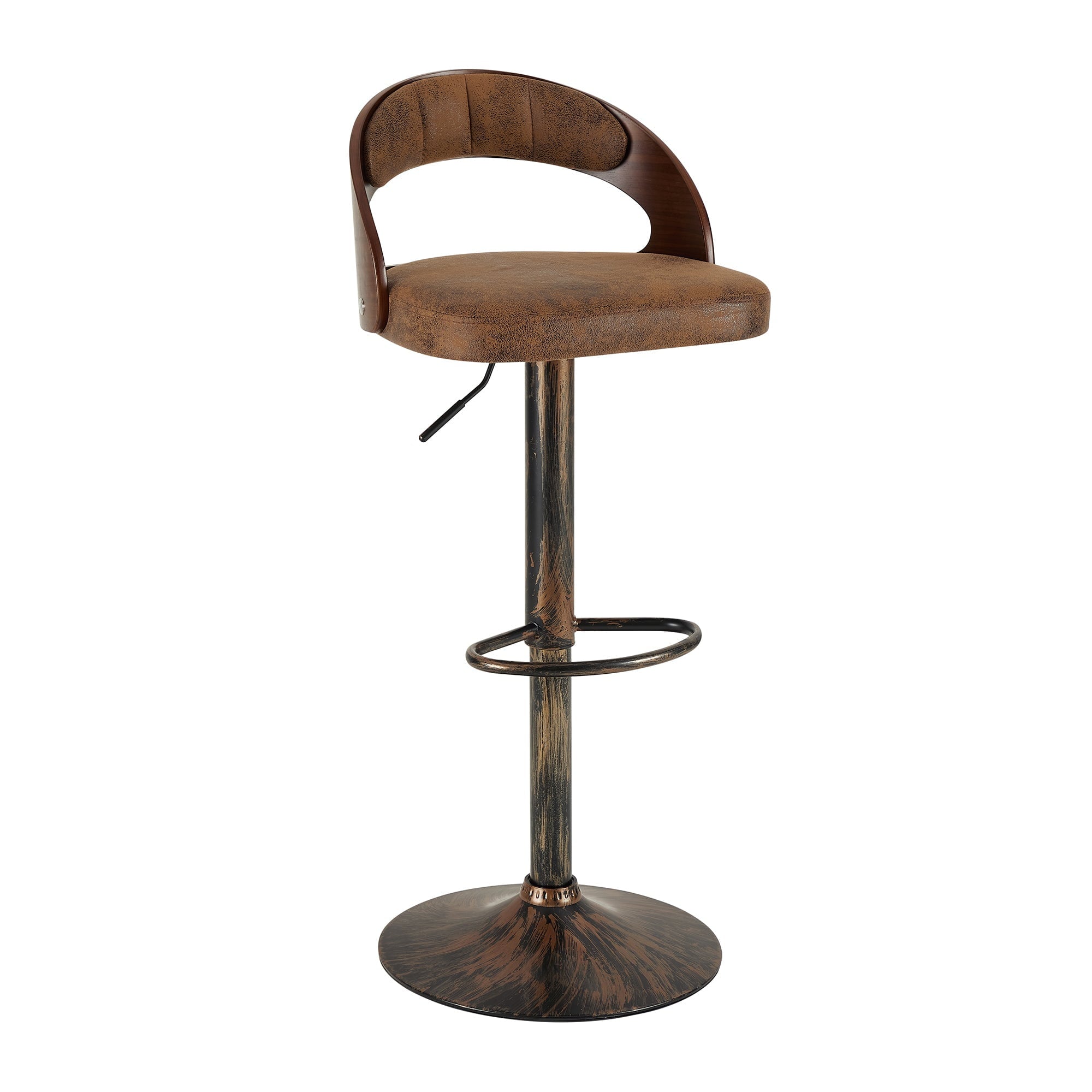 Set of 2 Swivel Bar Stools – Adjustable Height Dark Brown PU Leather