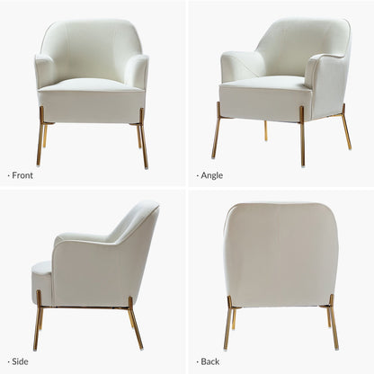 Mid-Century Modern Velvet Upholstered Accent Chair Metal Legs Curved Backrest Lounge Home Armchair Bedroom Ivory