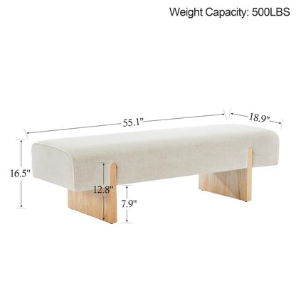Chamille 55" W Upholstered Accent Bench with Solid Wood Leg