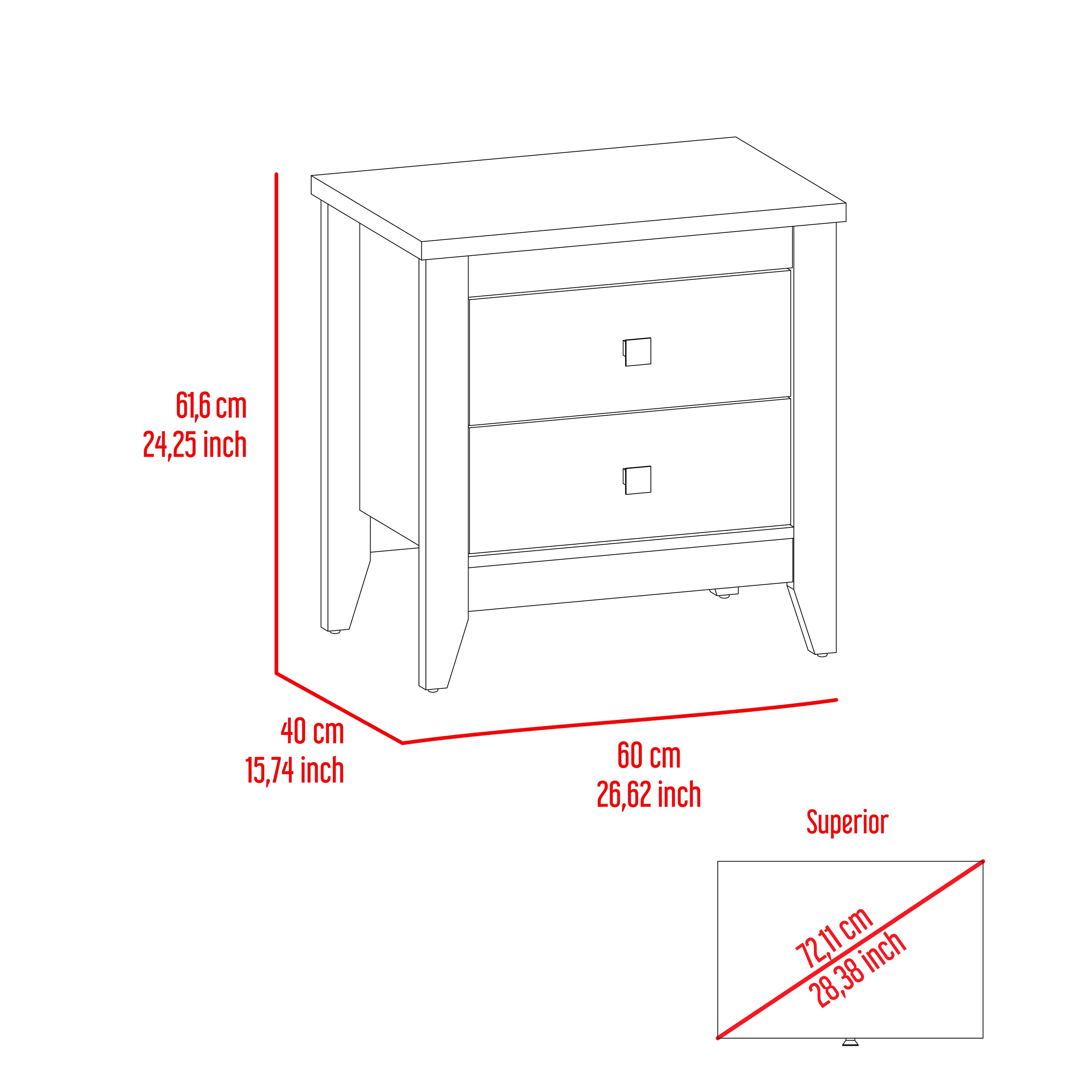 2-Drawer Nightstand White