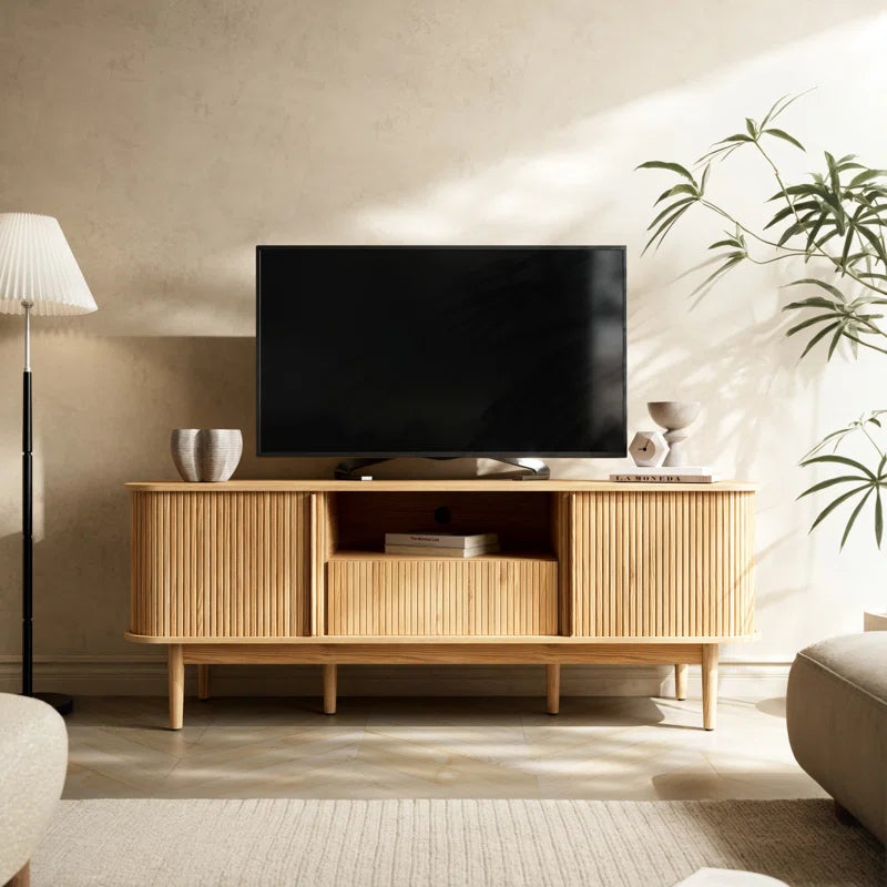Tambour TV Stand for Tvs up to 70 Inch, TV Console with Sliding Doors