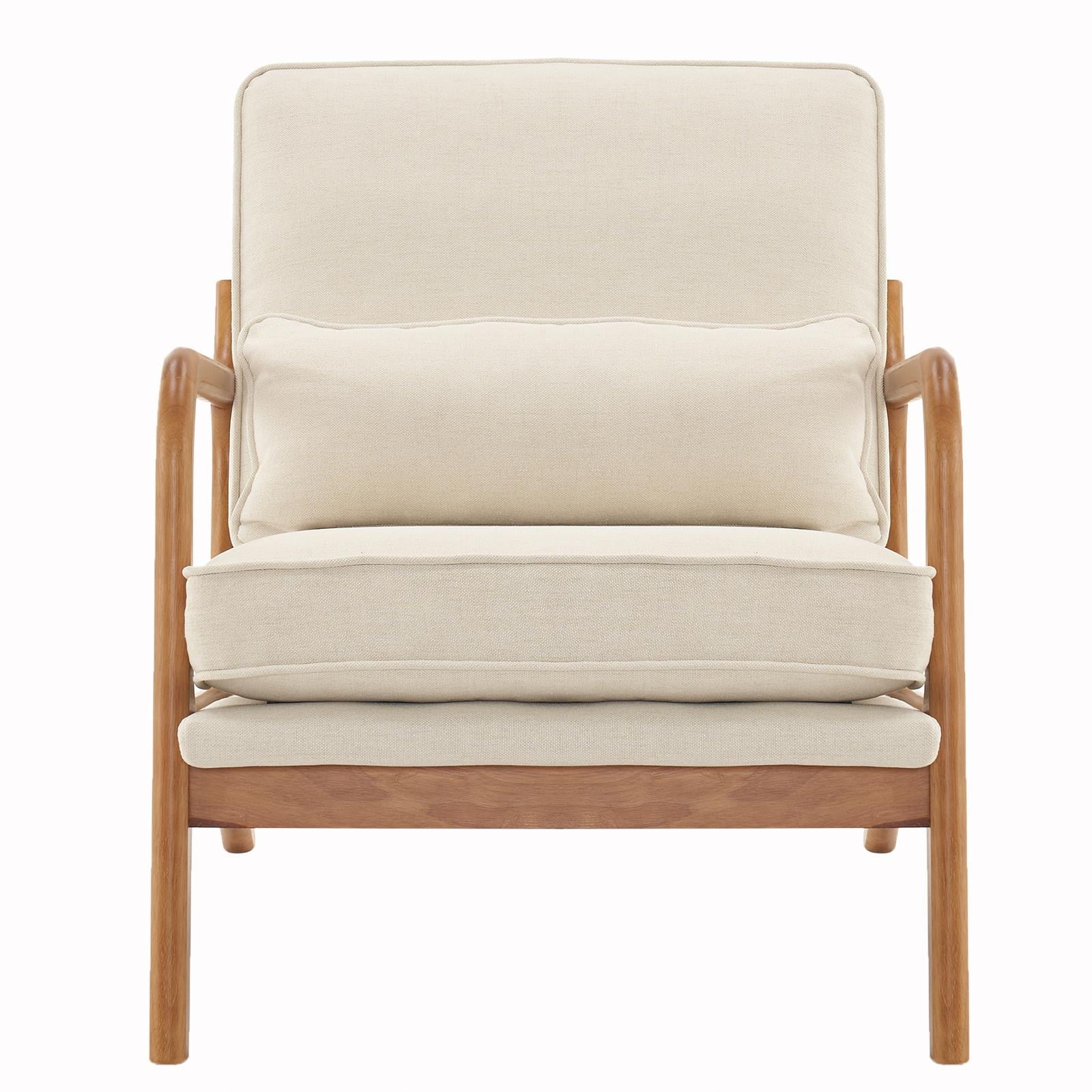 Modern Linen Accent Chair – Beige Reading Chair with Solid Wood Frame