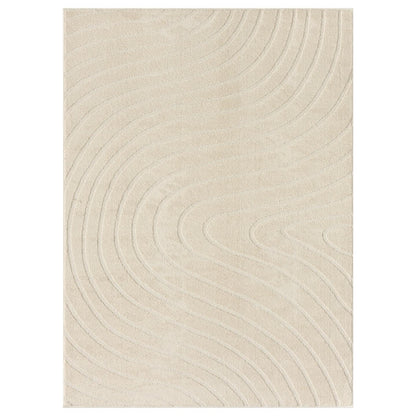 Modern Geometric Wave Cream 8X10 Area Rug, Stain Resistant Carpet