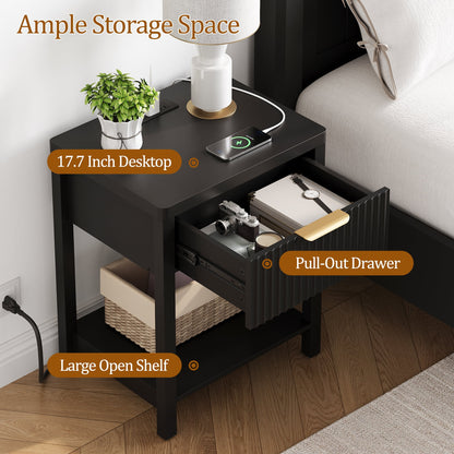 Modern Fluted Bedside Tables (Set of 2) | Integrated Power & Storage