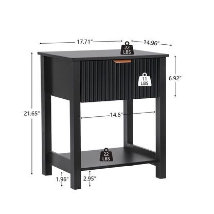 Fluted Nightstand for Bedroom, Wood Bedside Table with Drawers, Black