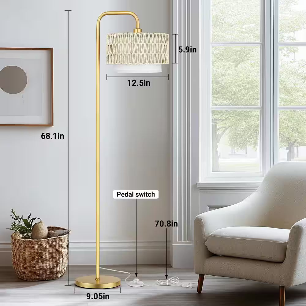 68 In. Gold Paint Boho Standing Lamp