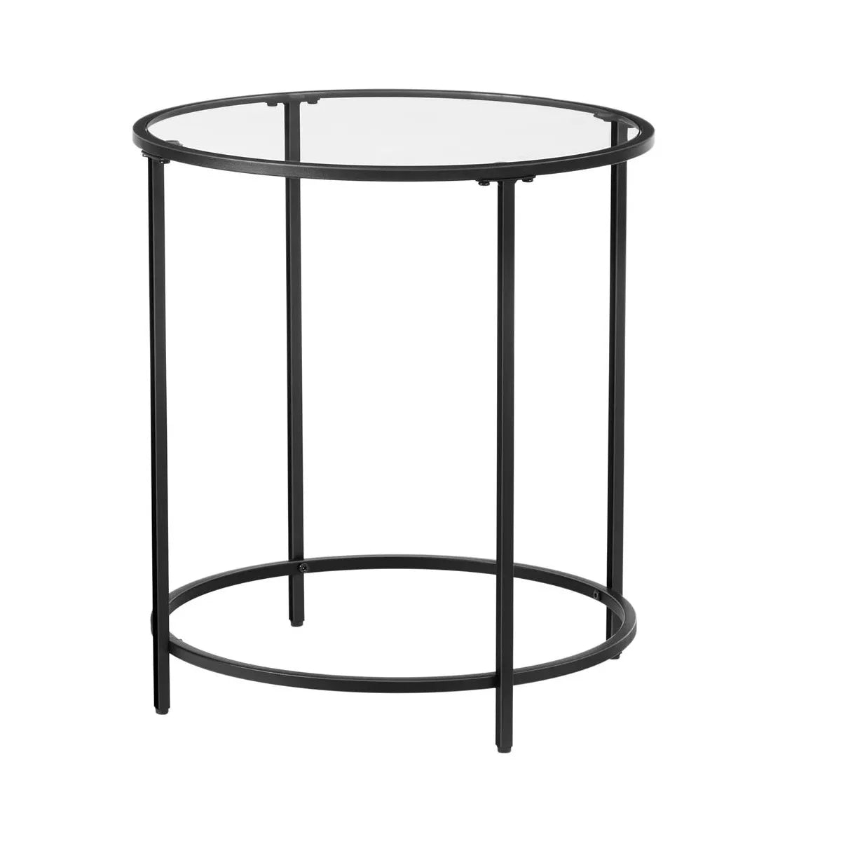 VASAGLE round Side Table, Glass End Table with Metal Frame, Laurel Green Coffee Table with Modern Style
