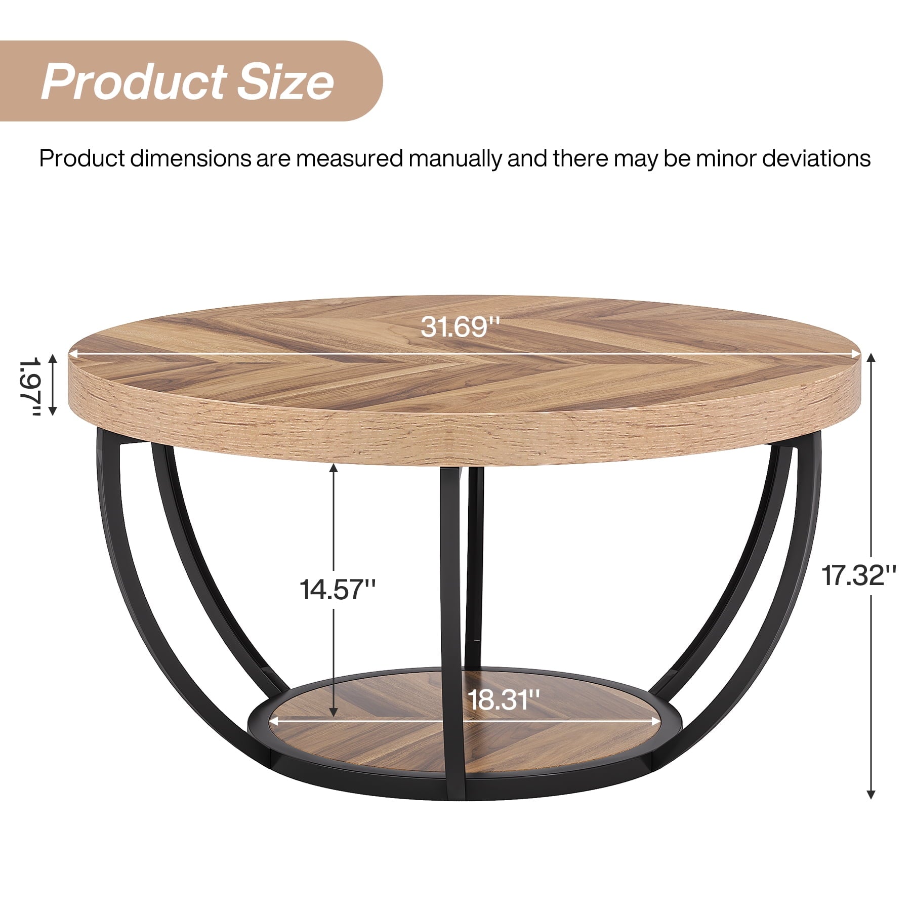 32" Round 2-Tier Coffee Table with Storage - Modern Wood & Metal
