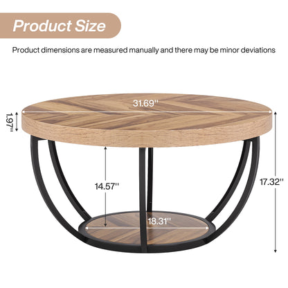 32" Round 2-Tier Coffee Table with Storage - Modern Wood & Metal