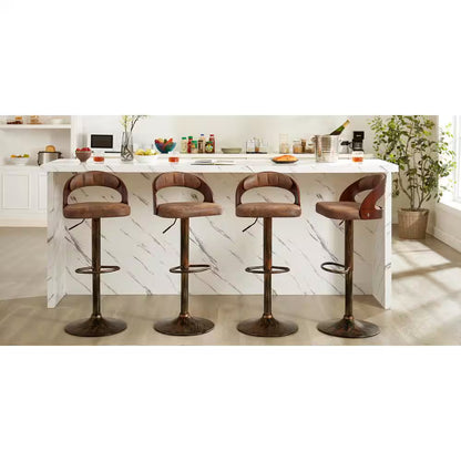 Bar Stools Set of 2, Counter Height Stool with Bentwood Back, Arm and Footrest, 24.8 In. Metal Swivel Barstools, Brown