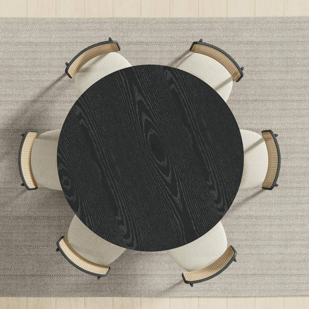 Cone Black Colored Wood 52 In. Column Base Straight Edge Dining Table for 6