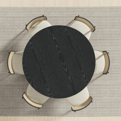 Cone Black Colored Wood 52 In. Column Base Straight Edge Dining Table for 6