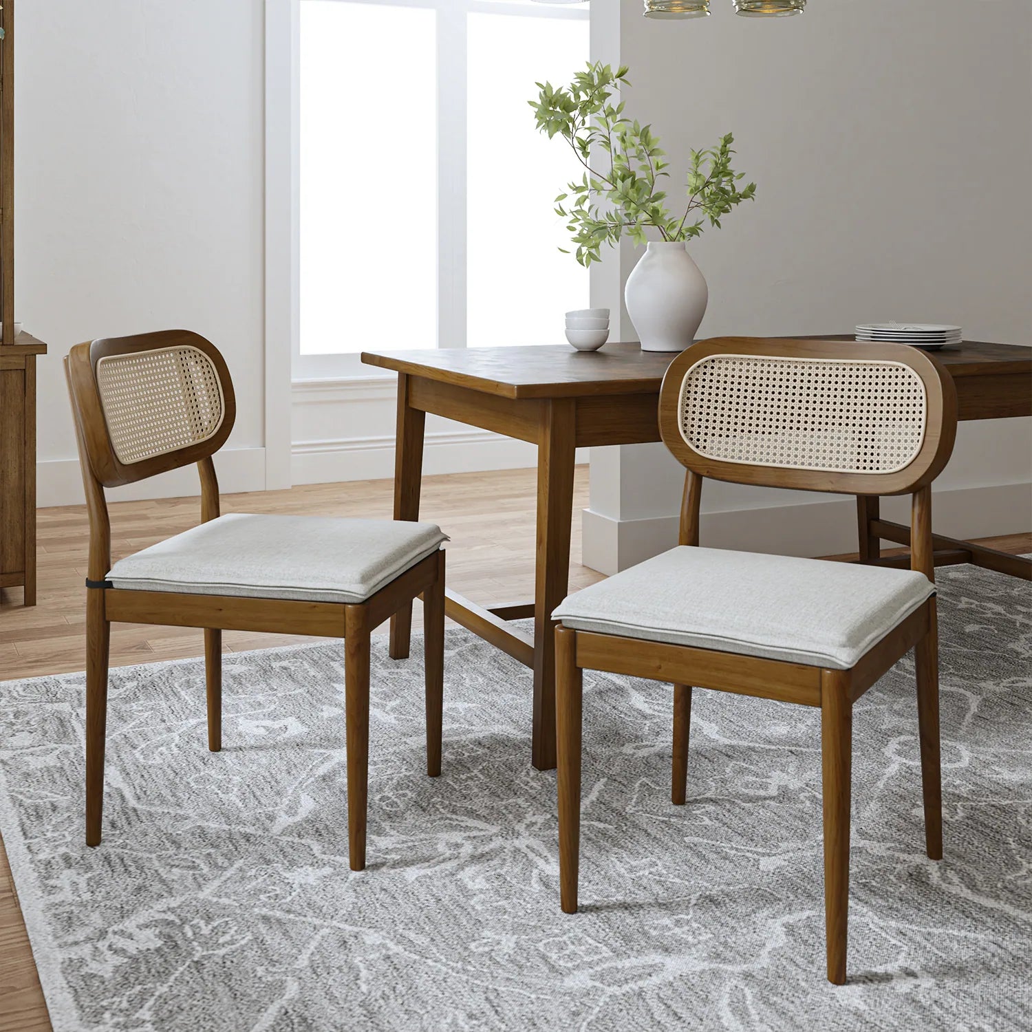 Konstantin Modern Solid Wood Dining Chair with Ratten Back (Set of 2 )
